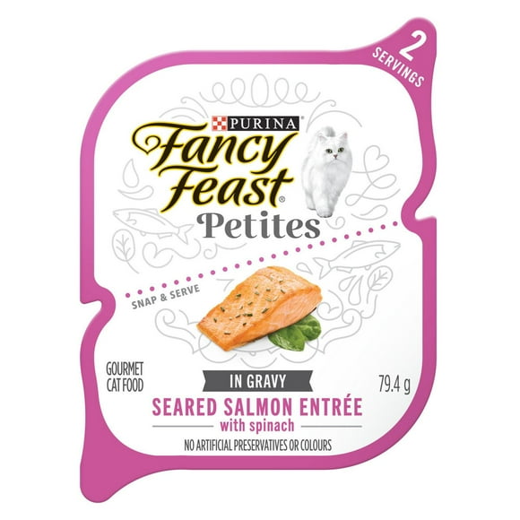 Fancy Feast Petites Seared Salmon Entrée with Spinach in Gravy, Wet Cat Food 79.4g, 79.4g