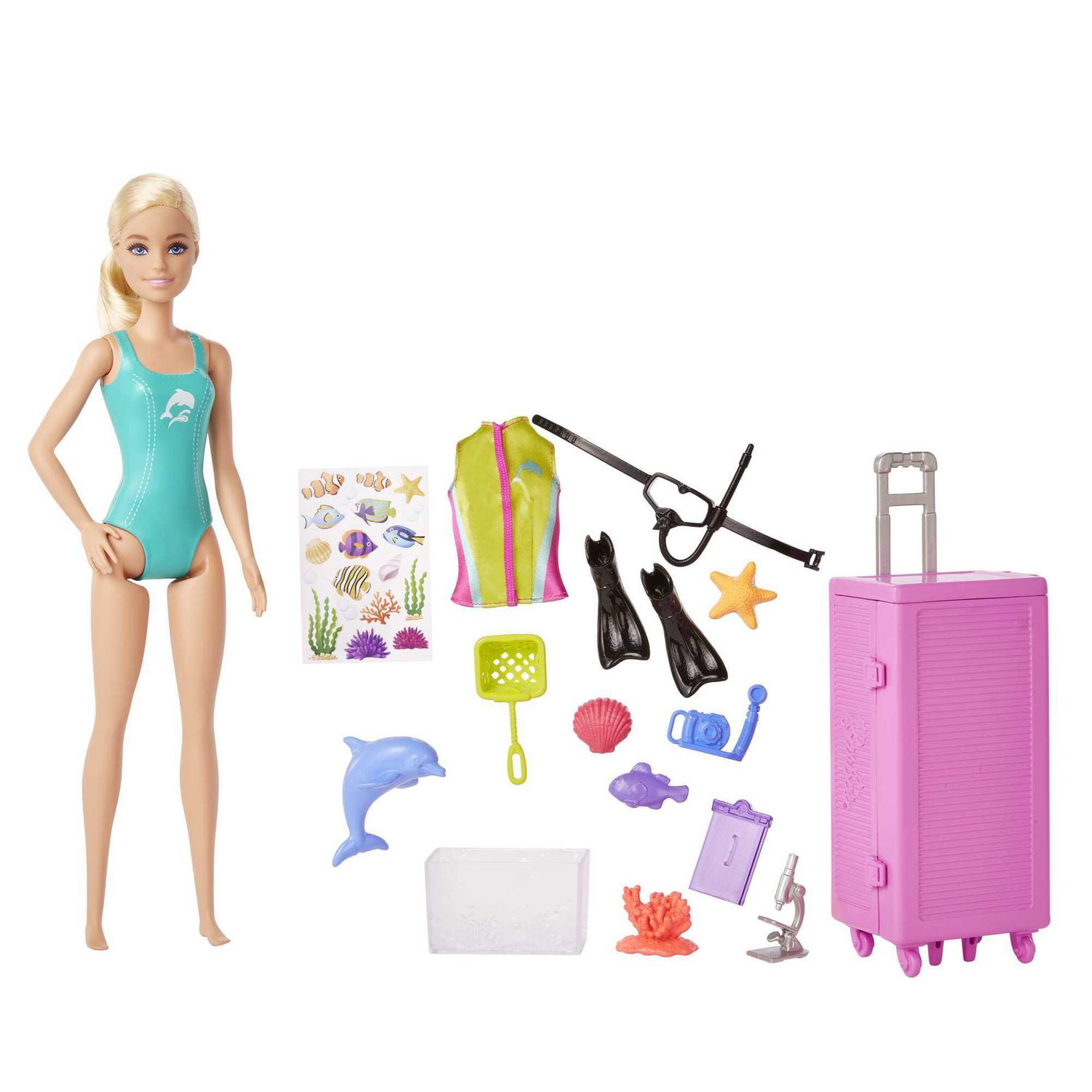 Barbie Dolls & Accessories, Marine Biologist Doll (Blonde) & Mobile Lab  Playset with 10+ Pieces, Case Opens for Storage & Travel, Ages 3+ 