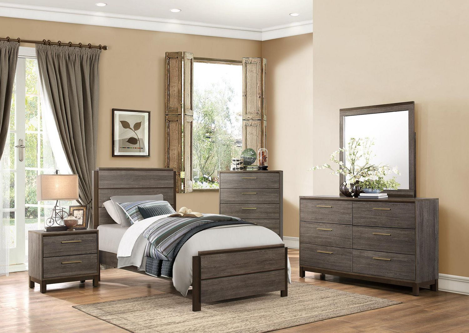 Topline Home Furnishings Grey Wood Texture Twin Bed Set | Walmart Canada