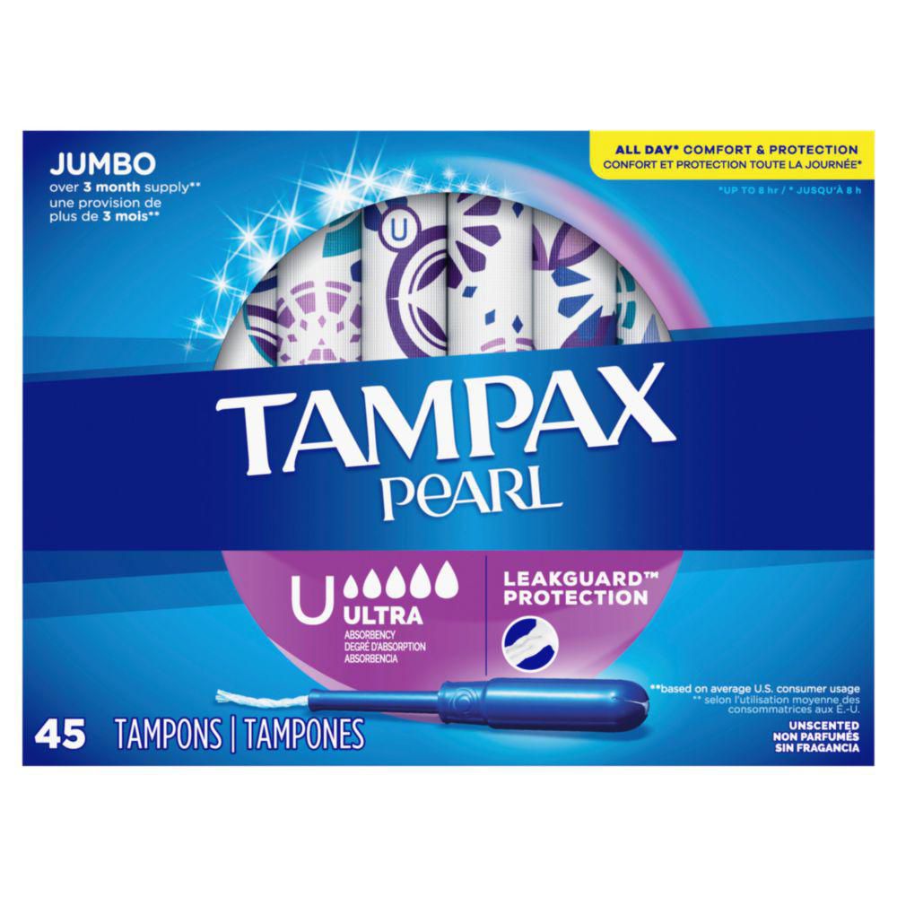 Tampax Pearl Tampons Regular/Super Absorbency w/LeakGuard Braid Unscented -  34ct 73010711396