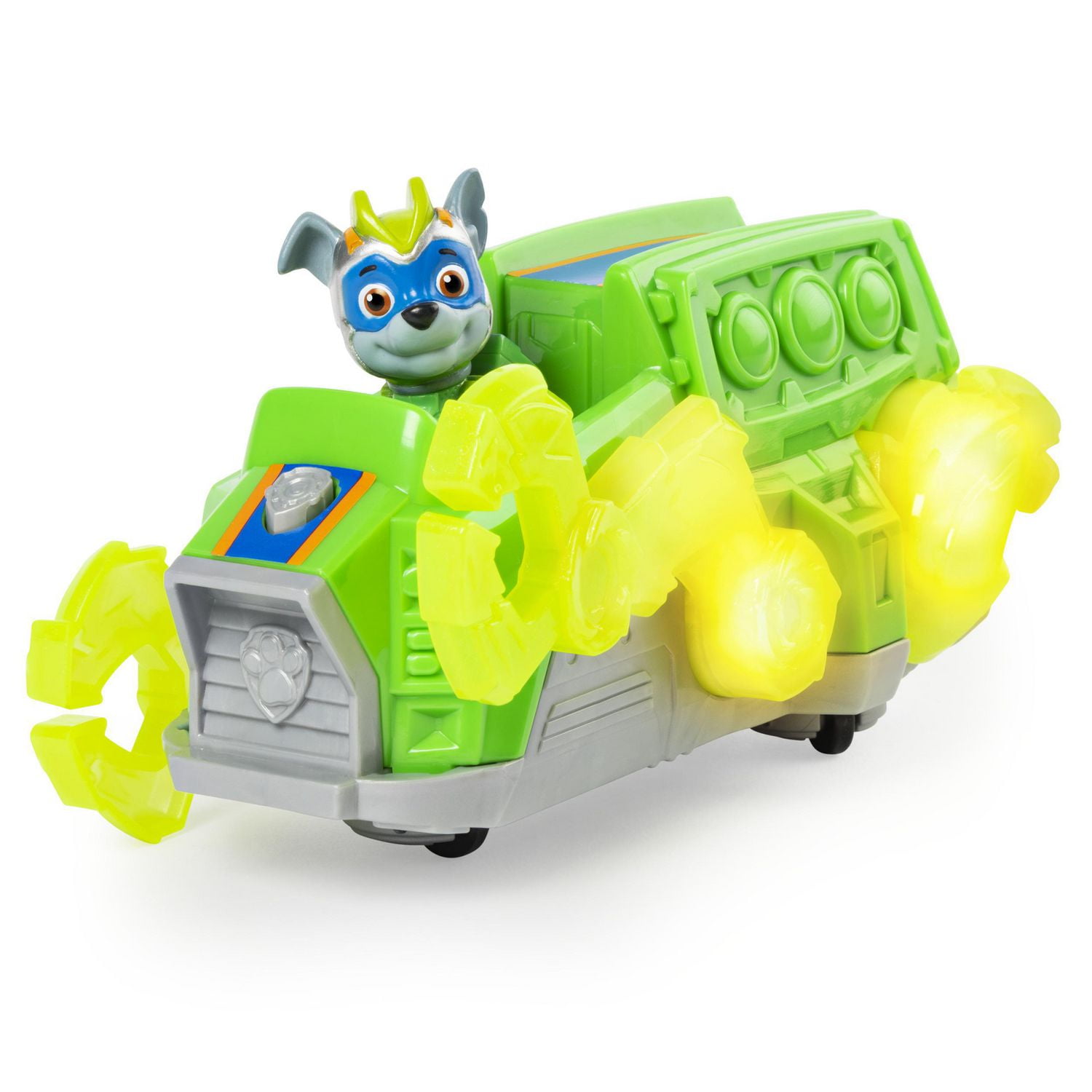 PAW Patrol, Mighty Pups Charged Up Rocky’s Deluxe Vehicle with Lights and  Sounds