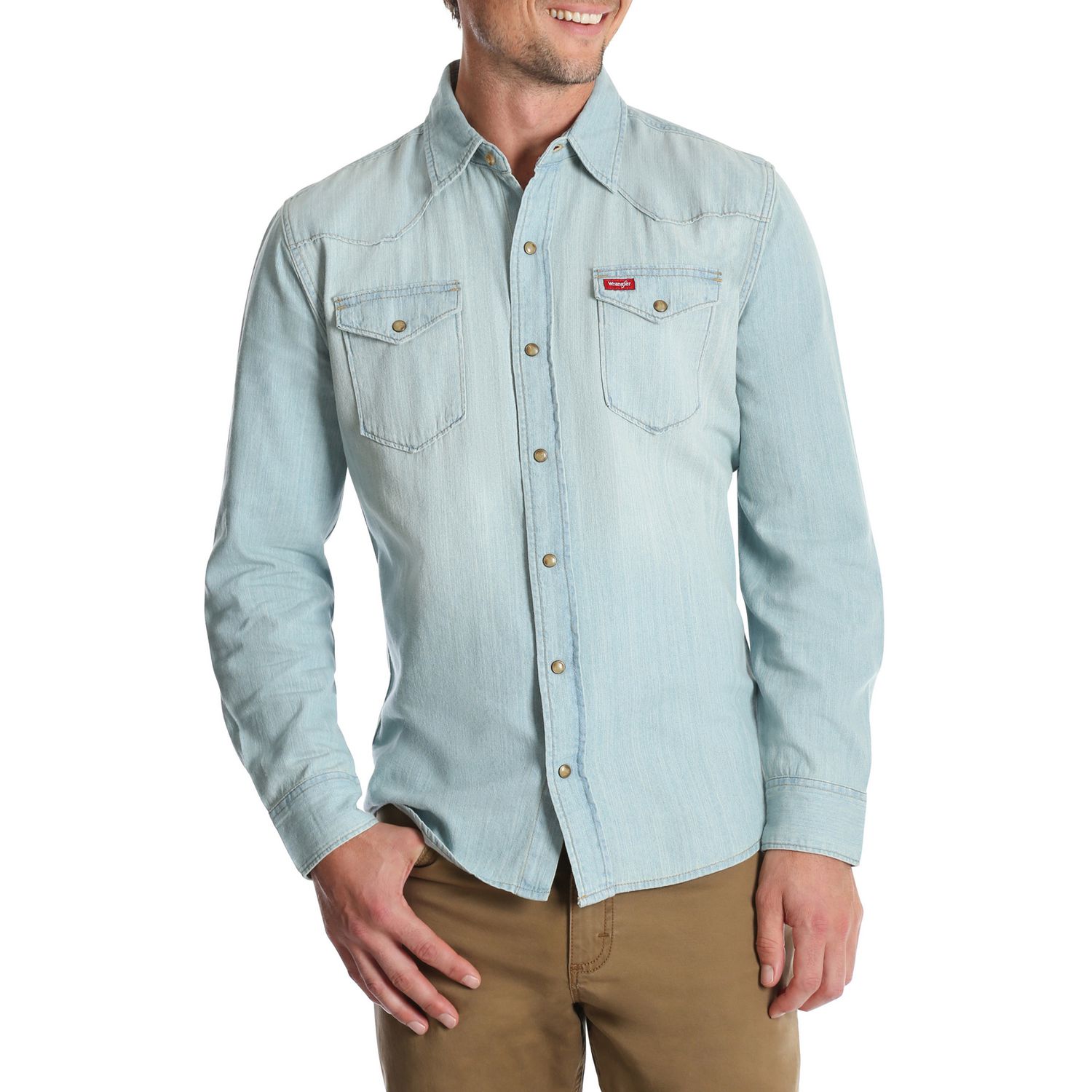 Wrangler Men's Long Sleeve Premium Denim Snap Shirt | Walmart Canada