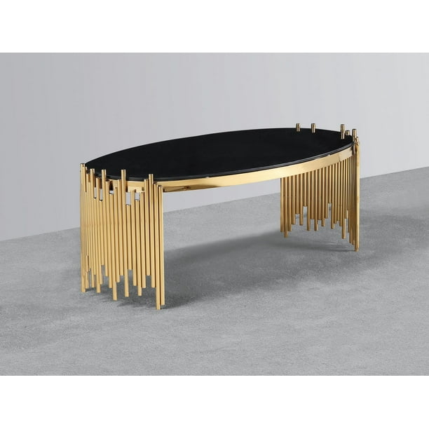 KLiving Venus Coffee Table with Black Glass Top & Gold Polished