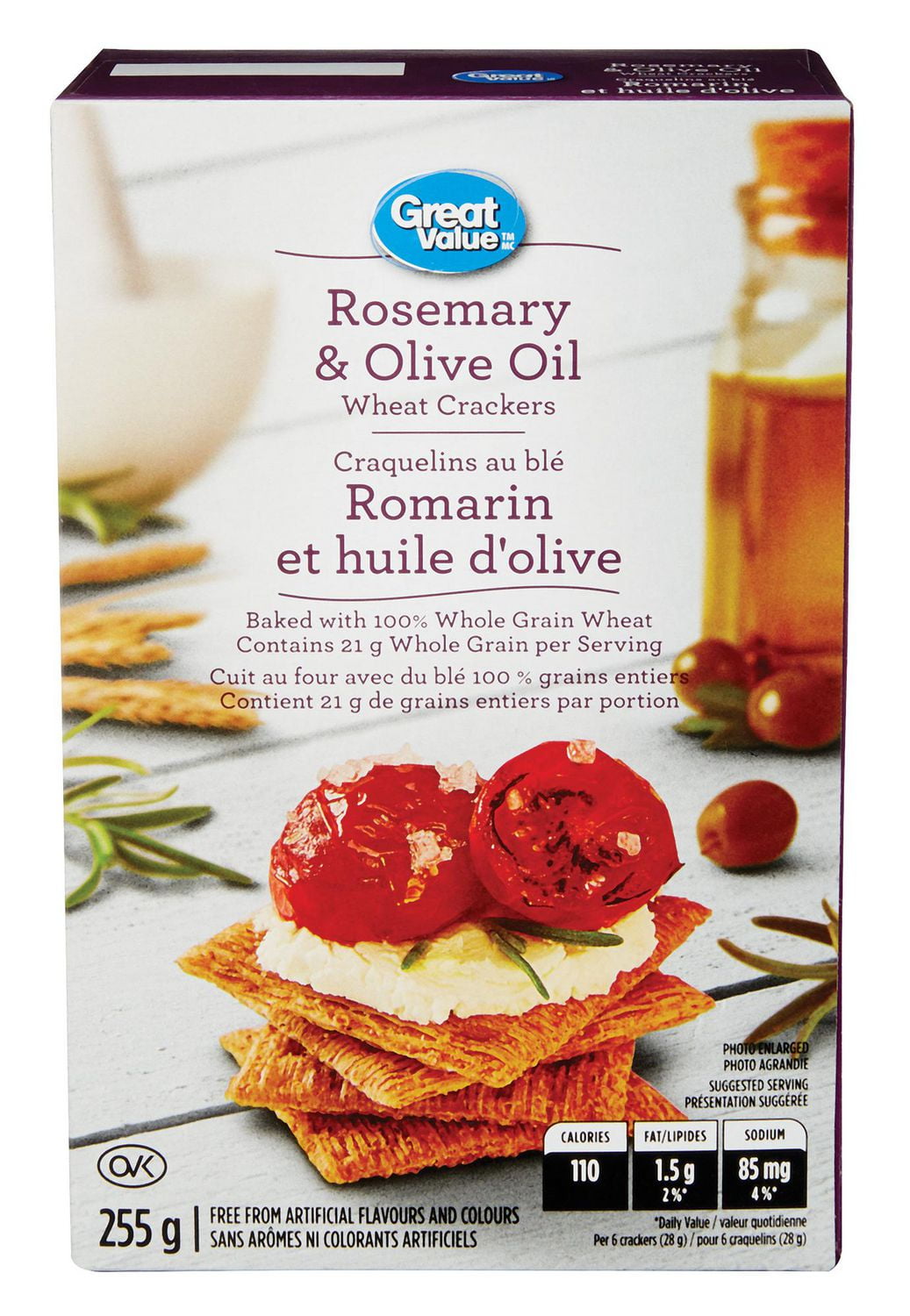 Great Value Rosemary & Olive Oil Wheat Crackers Walmart Canada