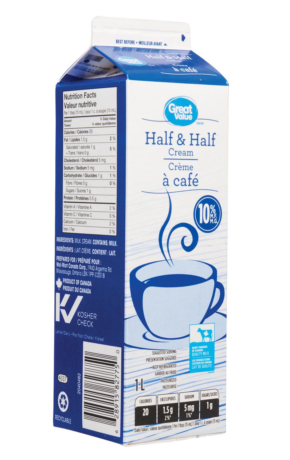 Great Value 10 Half Half Cream Walmart Canada