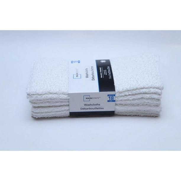 Mainstay New 18 Terry White Washcloths Cotton 11 X 11 Thin Wash Rags Wash  Cloths