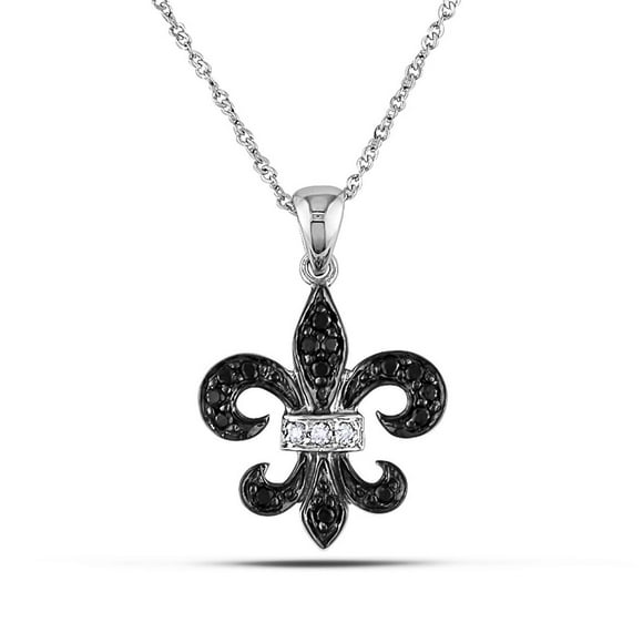 Miabella 1/8 Carat T.W. Black and White Diamond 10K White Gold Fleur-de-Lys Pendant, 17"