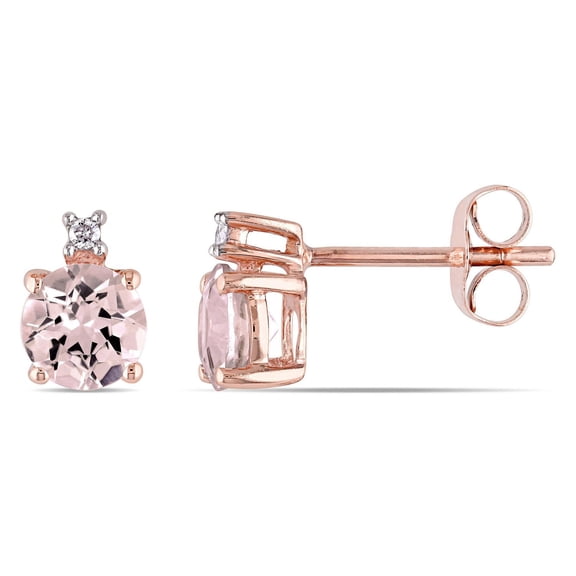 Miabella 1 Carat T.G.W. Morganite and Diamond-Accent 10K Rose Gold Stud Earrings