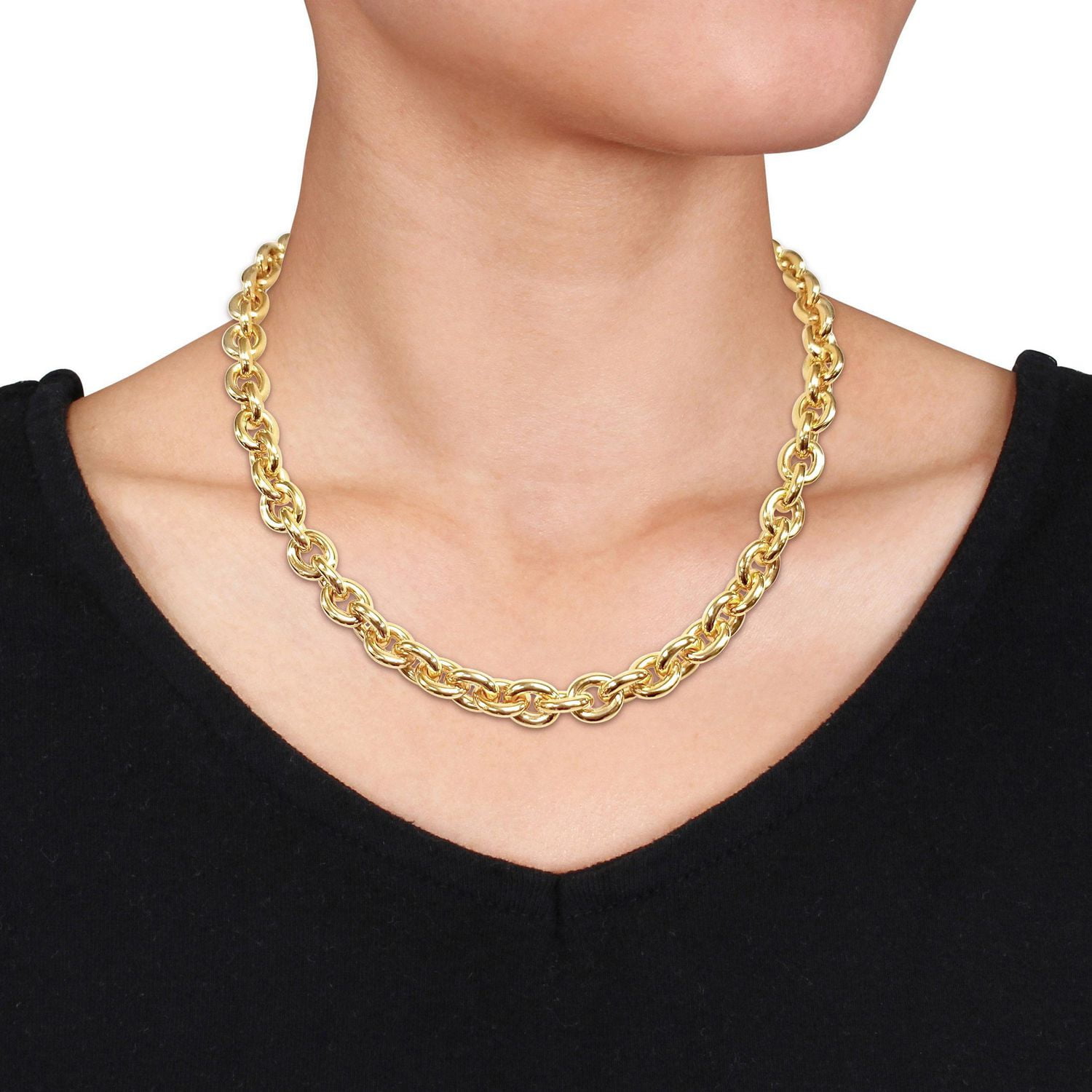 Miabella Yellow-Plated Sterling Silver Oval Link Necklace