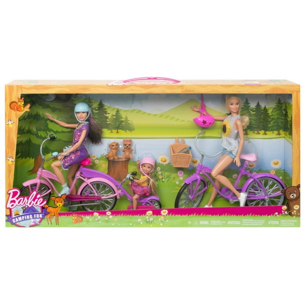 Barbie et ses soeurs – Camping amusant – Coffret de jeu Vélos 