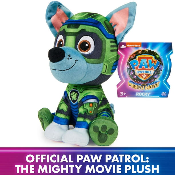 PAW Patrol : La Super Patrouille le film, Peluche Rocky Super Patrouille de  17 cm, animaux en peluche haut de gamme, jouets pour garçons et filles à  partir de 3 ans 