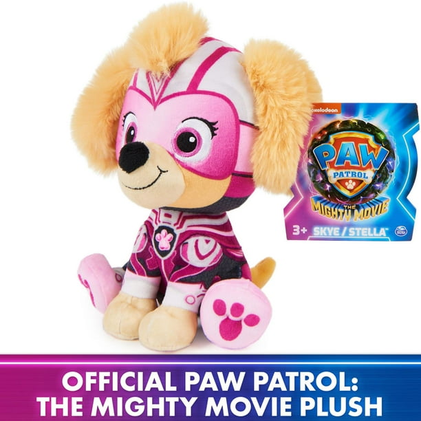 PAW Patrol : La Super Patrouille le film, Peluche Stella Super Patrouille  de 17 cm, animaux en peluche haut de gamme, jouets pour garçons et filles à