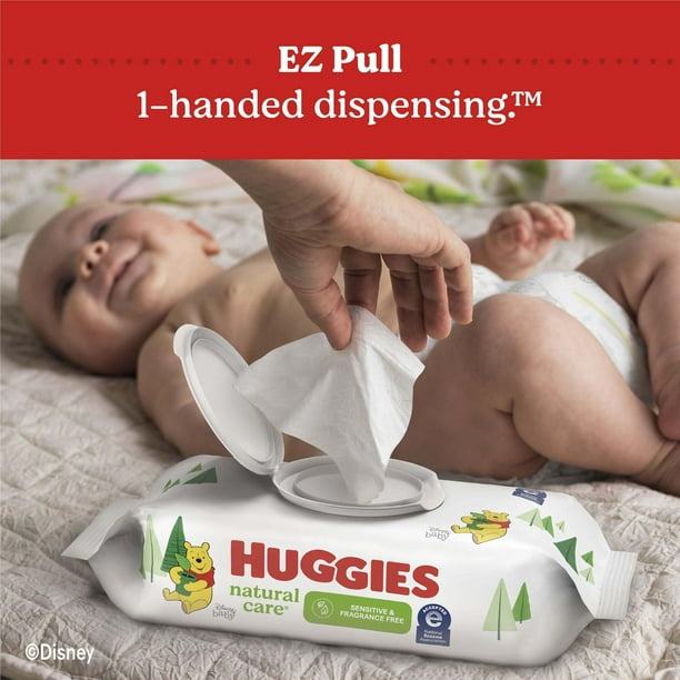 Lingettes pour bébés Huggies Natural Care pour peau sensible, NON  PARFUMÉES, 15 emballages à couvercle rabattable, total de 960 lingettes 
