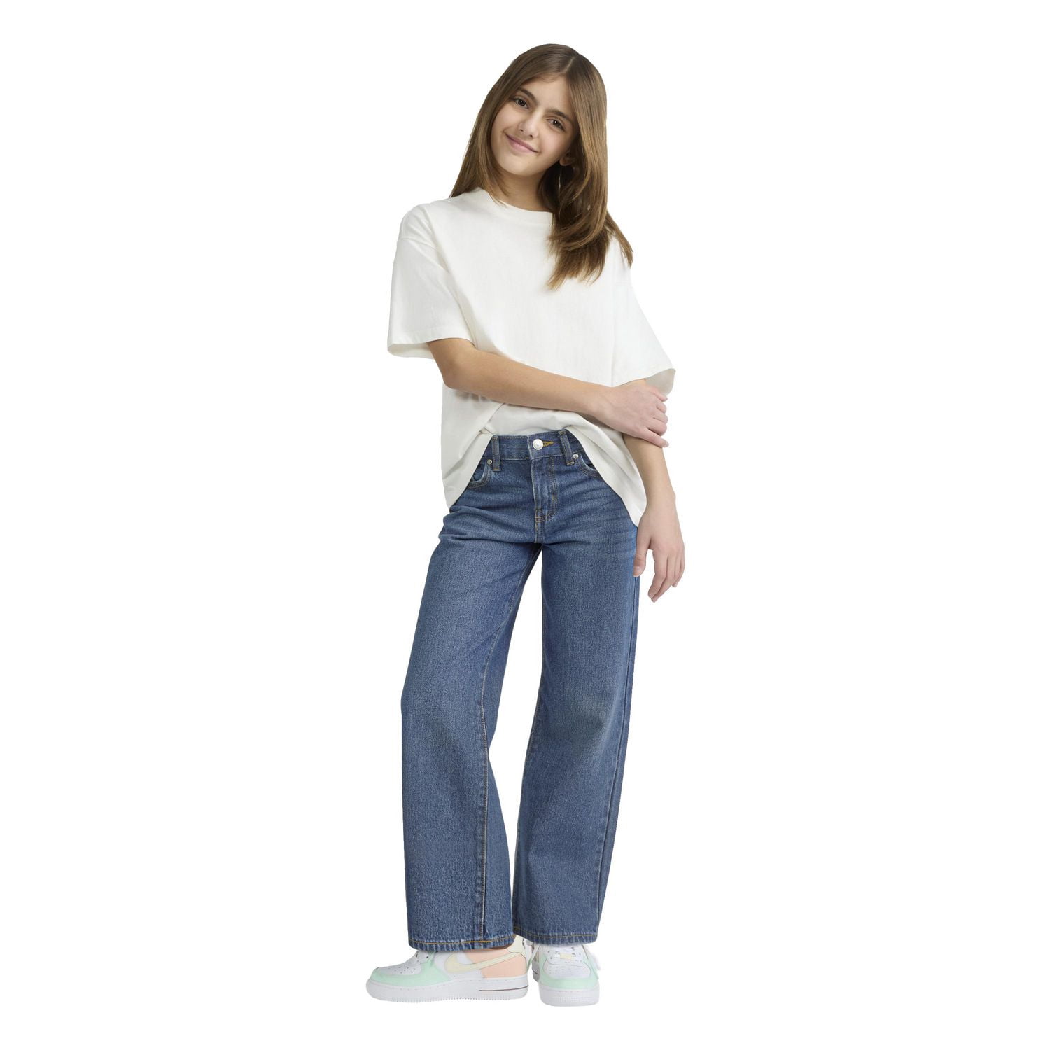 Levi Strauss Signature Girls' Mid-Rise Wide Leg Jeans