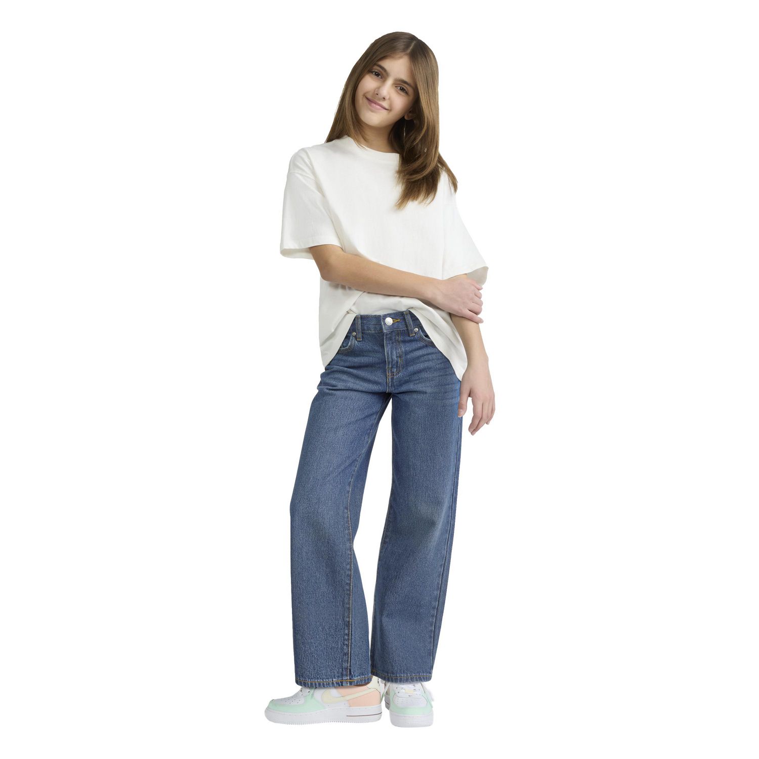 Levi Strauss Signature Girls' Mid-Rise Wide Leg Jeans