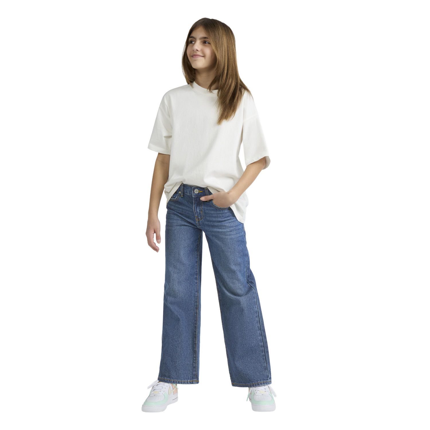 Levi Strauss Signature Girls' Mid-Rise Wide Leg Jeans