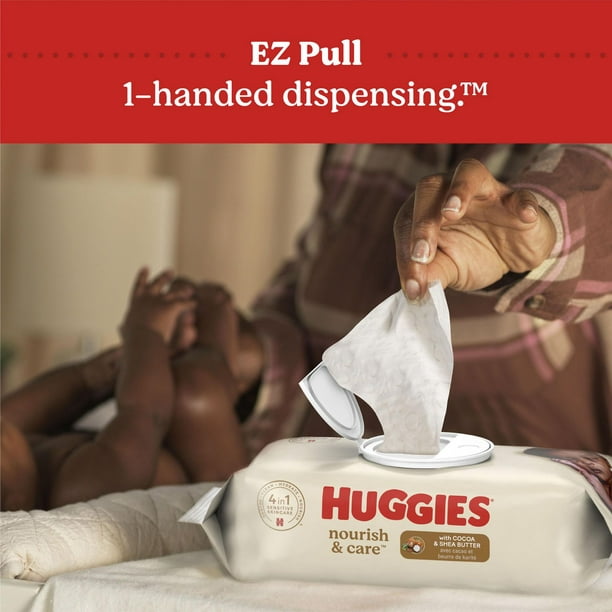 Huggies Natural Care pour peau sensible, Lingettes pour bébés, NON  PARFUMÉES, 1 emballage à couvercle rabattable, total de 56 lingettes 56  lingettes 
