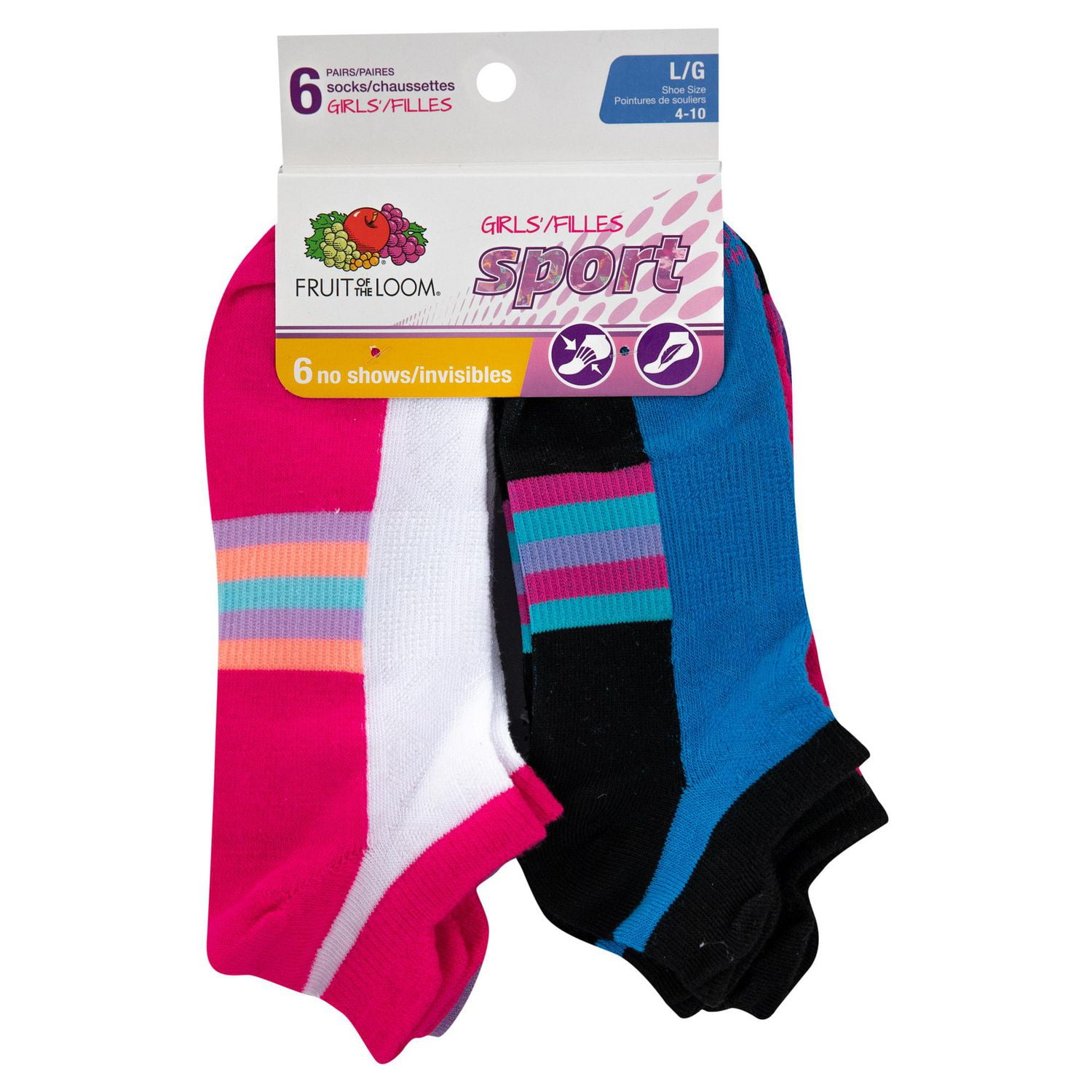 Fruit of the Loom Girls’ 6 Pair Sport No Show Socks
