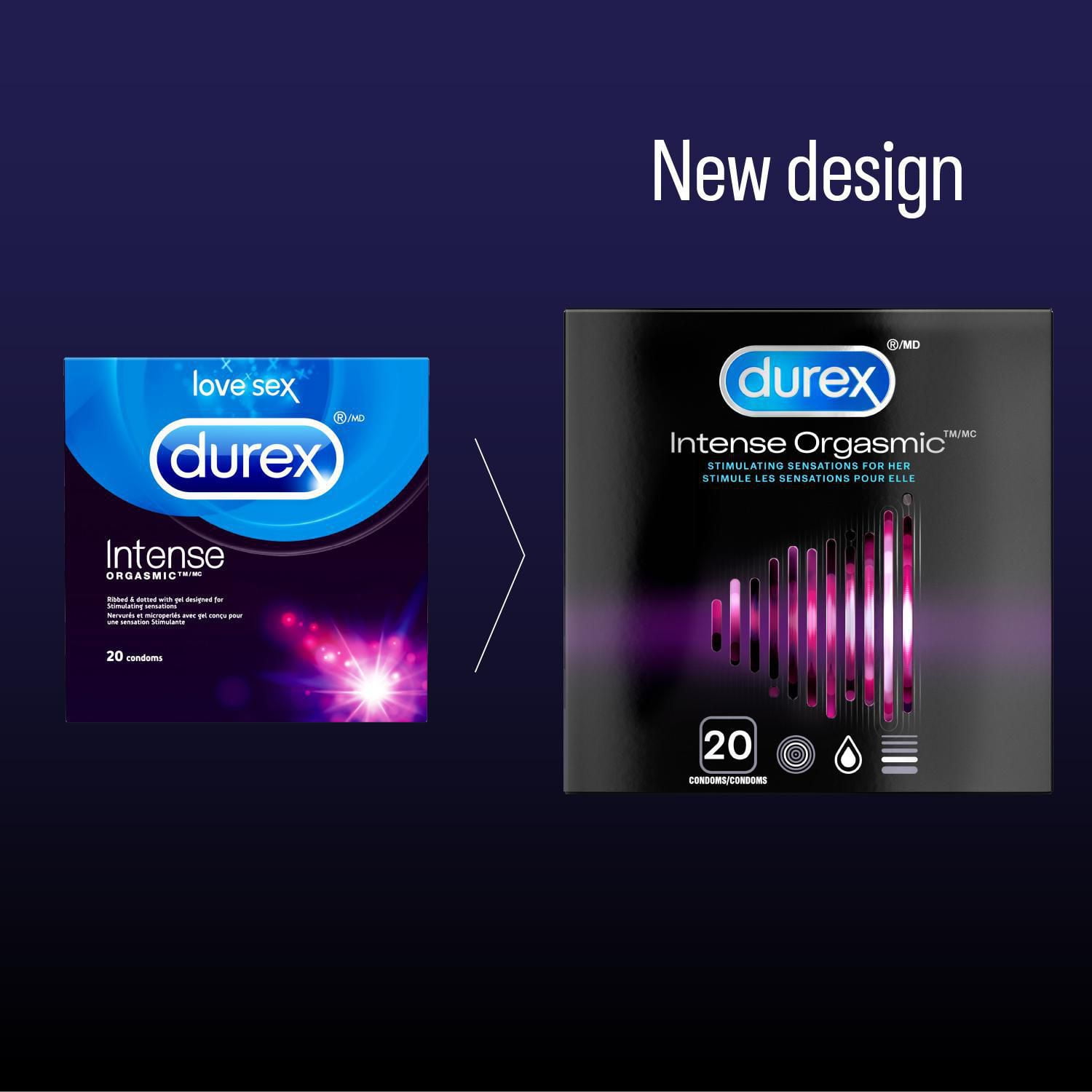 Condoms nervurés et microperlés, Intense orgasmique de Durex emballage de  20 - Walmart.ca