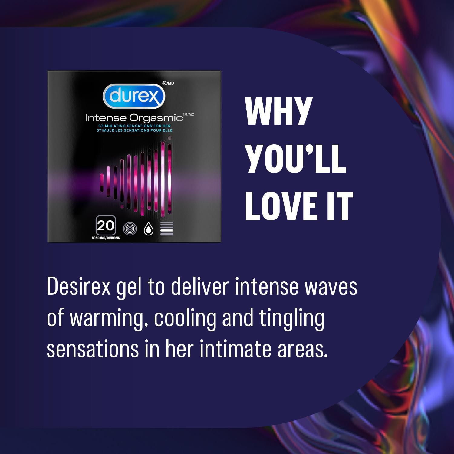 Condoms nervurés et microperlés, Intense orgasmique de Durex emballage de  20 - Walmart.ca