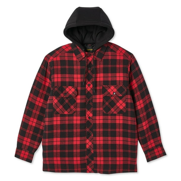 Departwest Hooded Plaid Thermal Shirt - Men's Shirts in Red