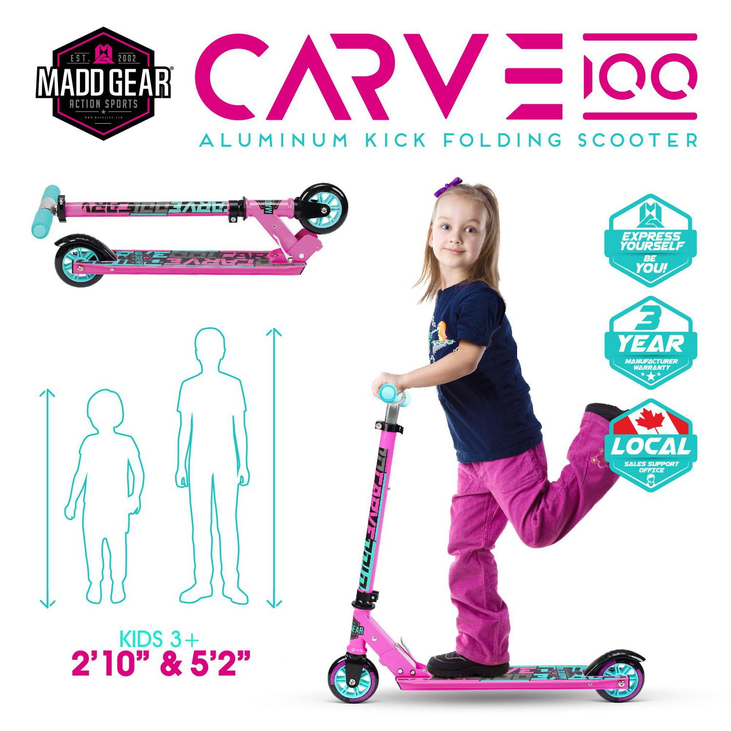 MADD GEAR Carve 100 Kids Kick Folding Scooter 3 Years Up Folding Scooter