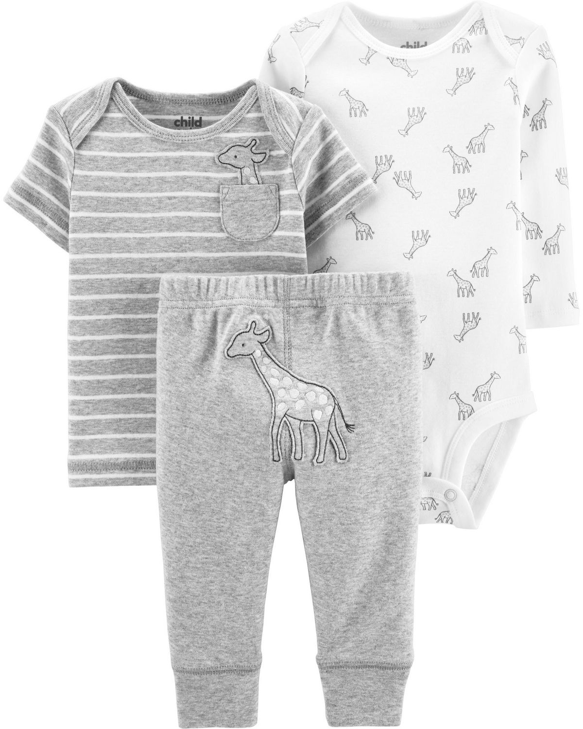 Grey//White Elephant Layette Set Carters Baby Unisex 3-pc