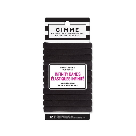 GIMME Ultimate Hair Bands, Black, 12 Ct, No Breaks, Seamlessly Soft!