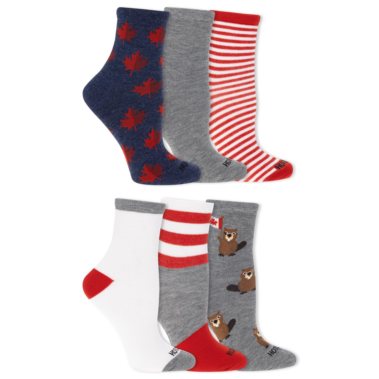 HOTSOX Women's 6 Pair Fashion Mid Crew Socks Size 4-10