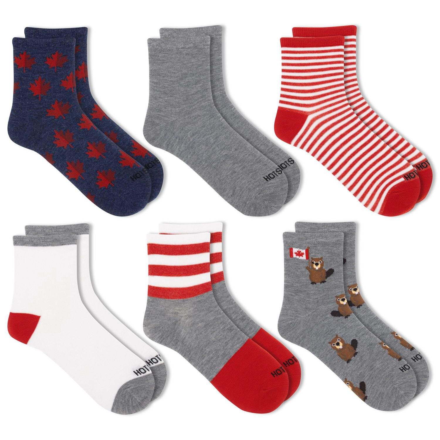 HOTSOX Women's 6 Pair Fashion Mid Crew Socks Size 4-10