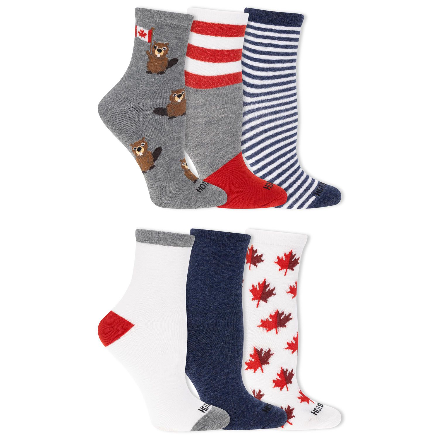 HOTSOX Women's 6 Pair Fashion Mid Crew Socks Size 4-10