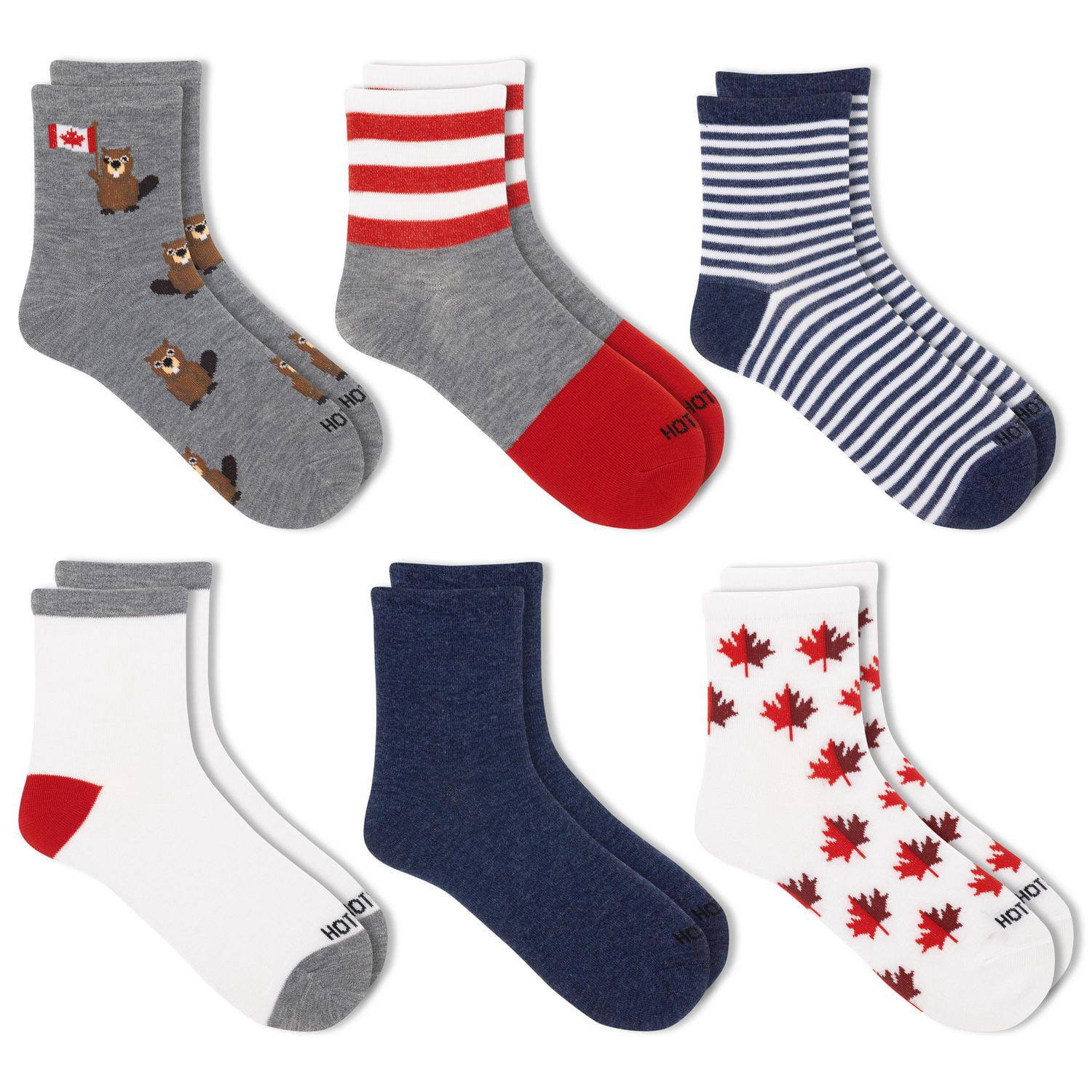 HOTSOX Mi-Chaussettes de mode pour femmes. 6 paires. Taille 4-10