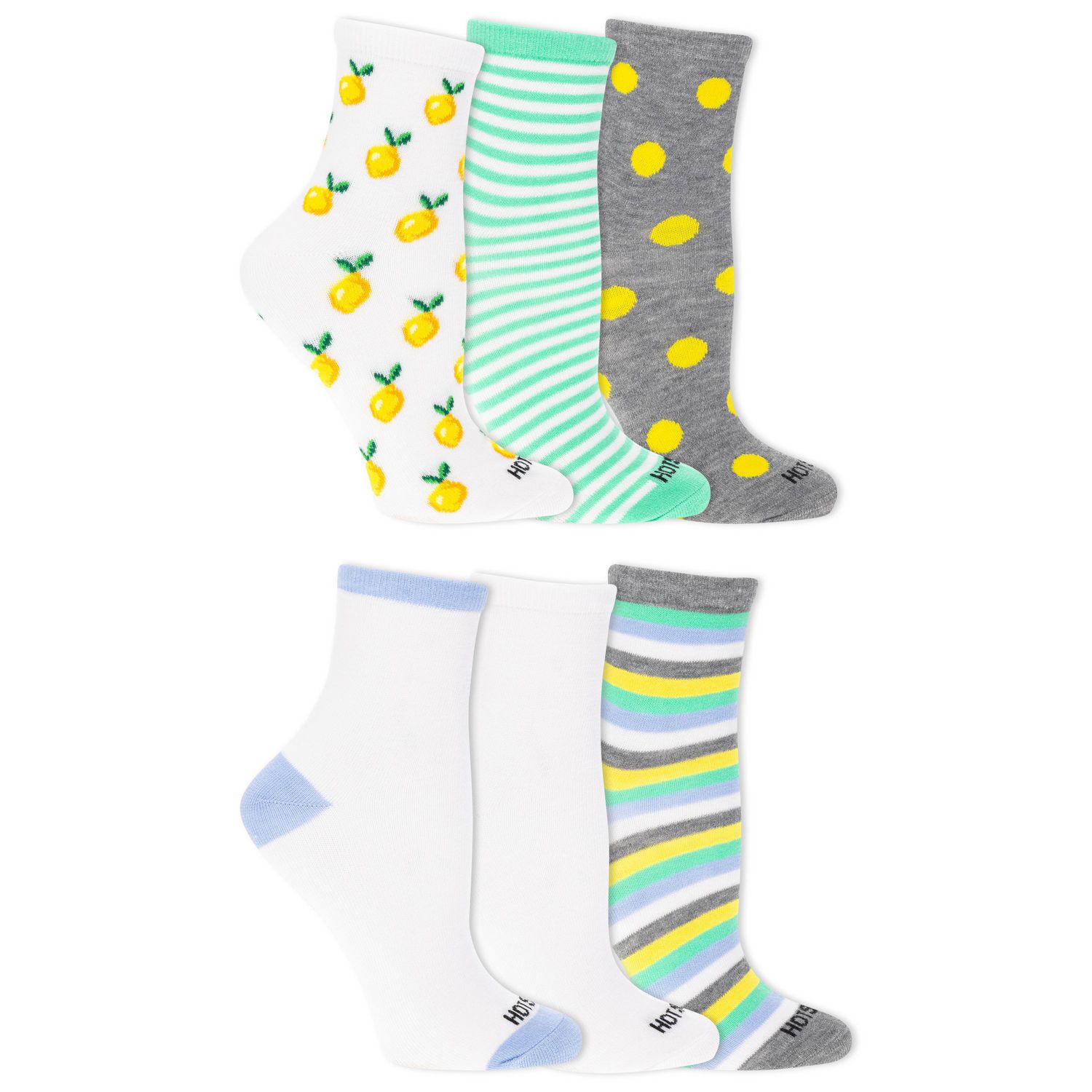 HOTSOX Women's 6 Pair Fashion Mid Crew Socks Size 4-10