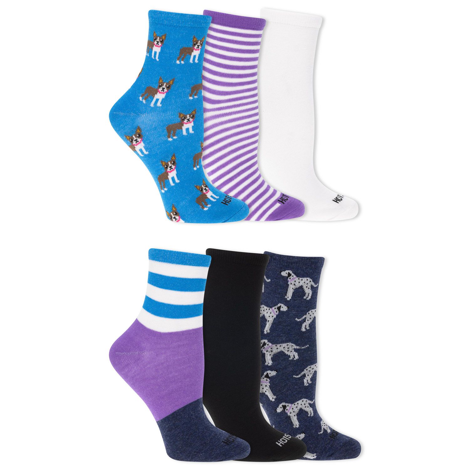 HOTSOX Women's 6 Pair Fashion Mid Crew Socks Size 4-10