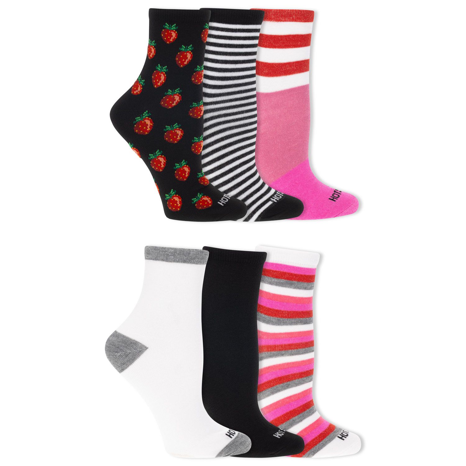 HOTSOX Women's 6 Pair Fashion Mid Crew Socks Size 4-10