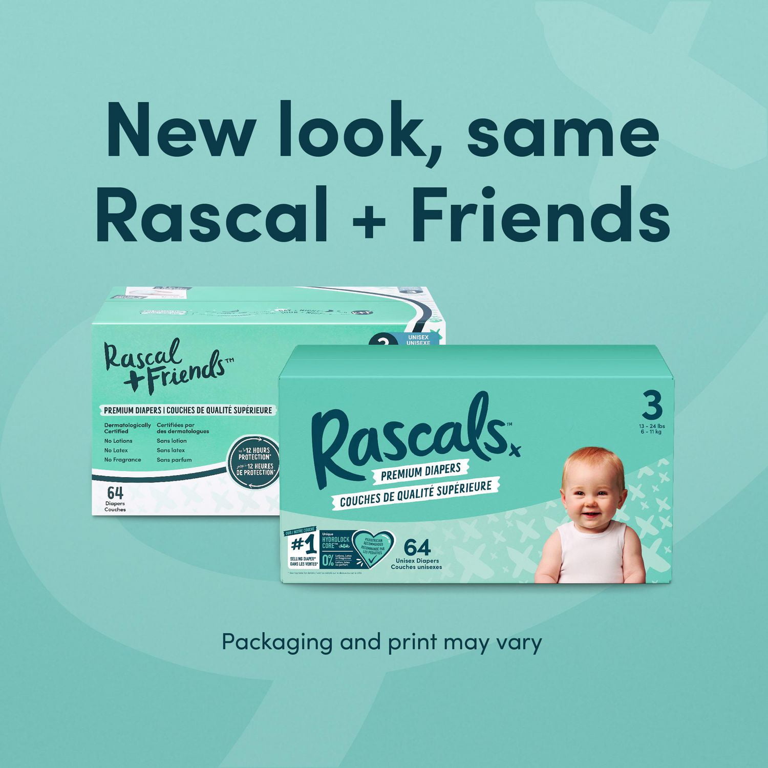 Rascal + Friends Premium Diapers, Unisex, Sizes 1-7, 40-80 Count 