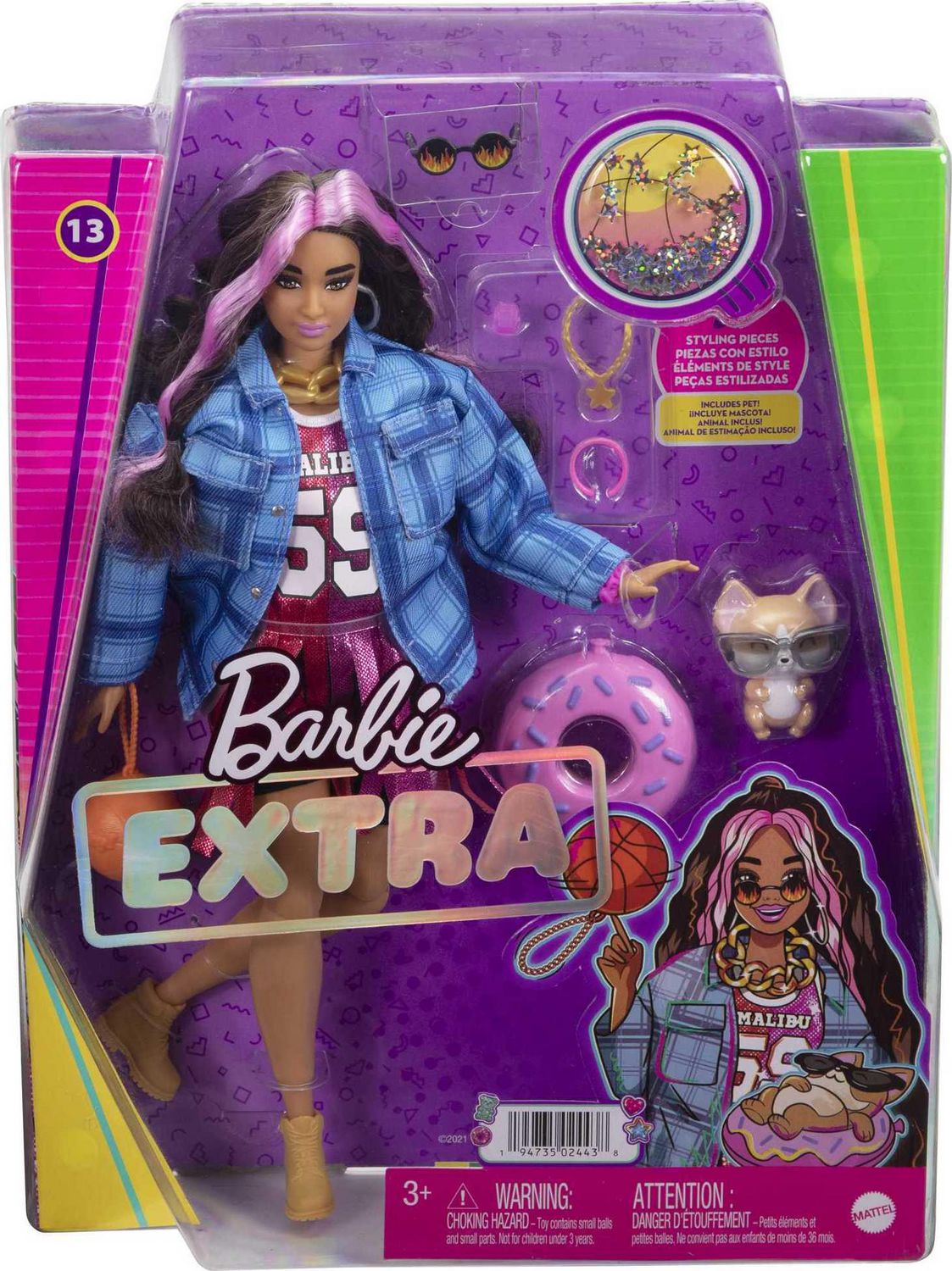 Barbie Extra Doll #13 in Basketball Jersey Dress & Accessories