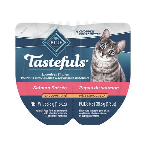 Blue Buffalo Tastefuls Entrée au saumon Singles sans cuillère Pâté adulte Nourriture humide pour chats 2x1,3oz