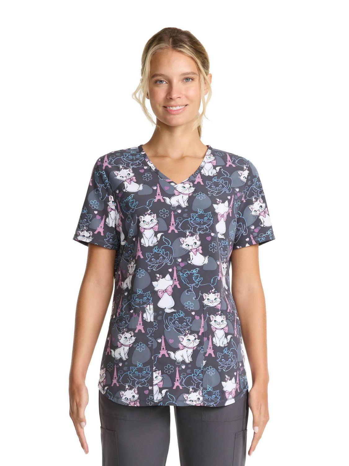 Scrubstar Women's Colorful Kitten V-Neck Print Scrub Top