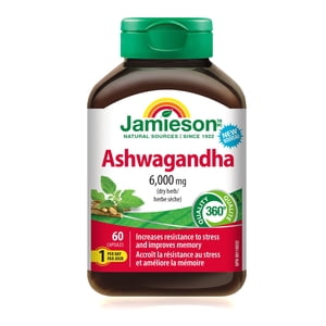 Jamieson Ashwagandha gélules, 6000 mg, Végétarien, 60 Nombre