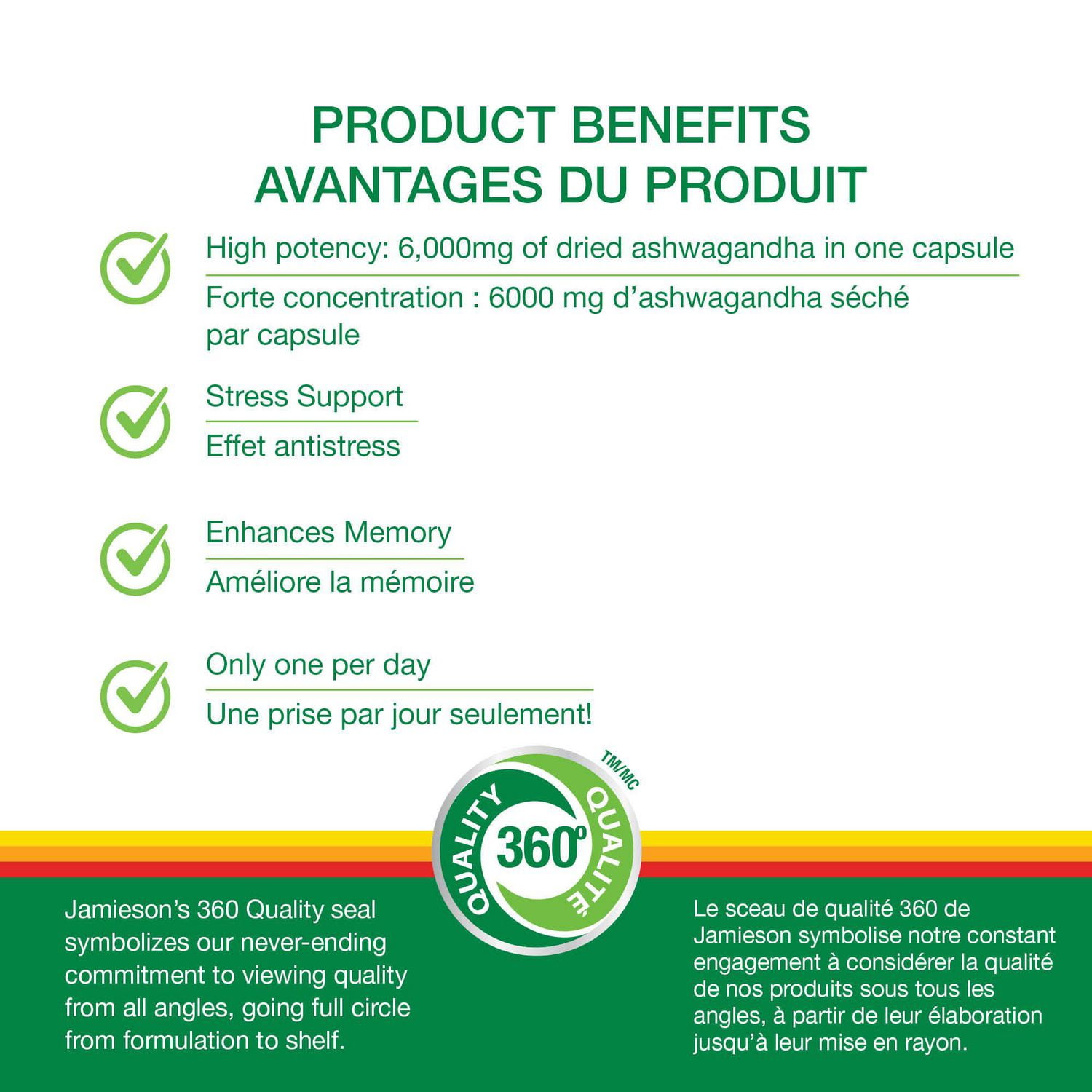 Jamieson capsules d'ashwagandha, 6000 mg, végétarienne, 60 capsules