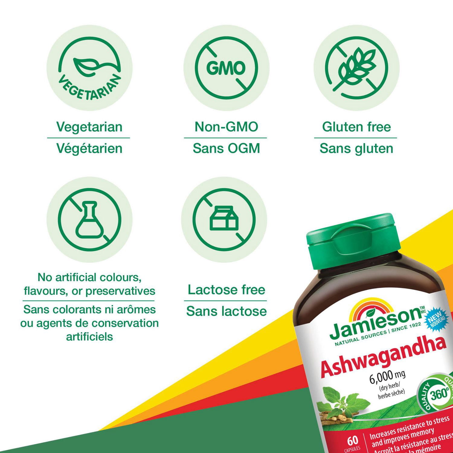 Jamieson Ashwagandha Capsules, 6000 mg, Vegetarian, 60 Count