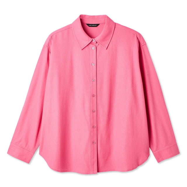 Lane Bryant Women's Plus Linen-Blend Button-Up Shirt