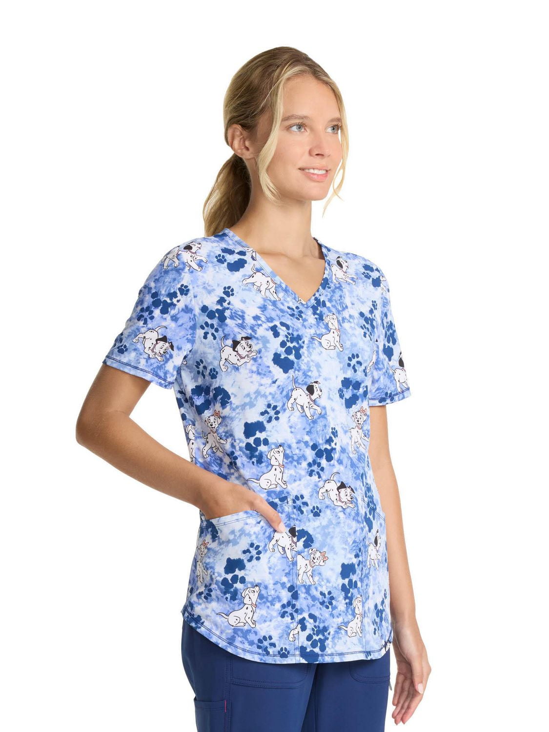 Scrubstar Women's Tie Dye Dogs V-Neck Print Scrub Top