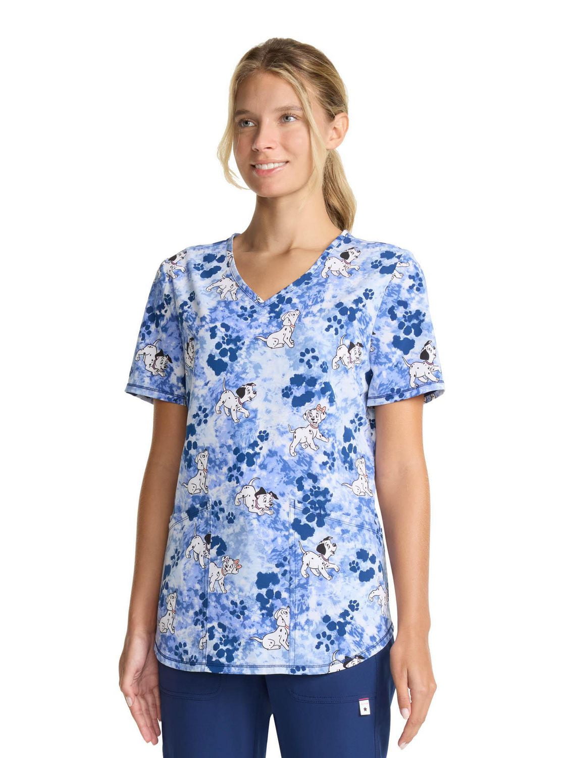 Scrubstar Women's Tie Dye Dogs V-Neck Print Scrub Top