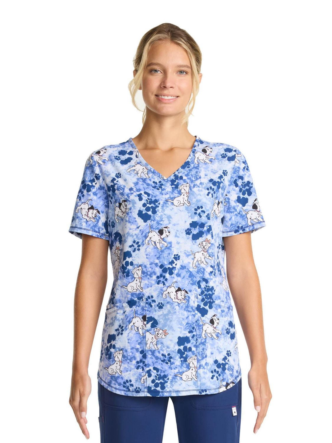 Scrubstar Women's Tie Dye Dogs V-Neck Print Scrub Top