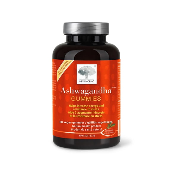 New Nordic, Ashwagandha™ Gummies, 60 gélifiés, saveur mangue/pêche, supplément anti-stress et anti-anxiété