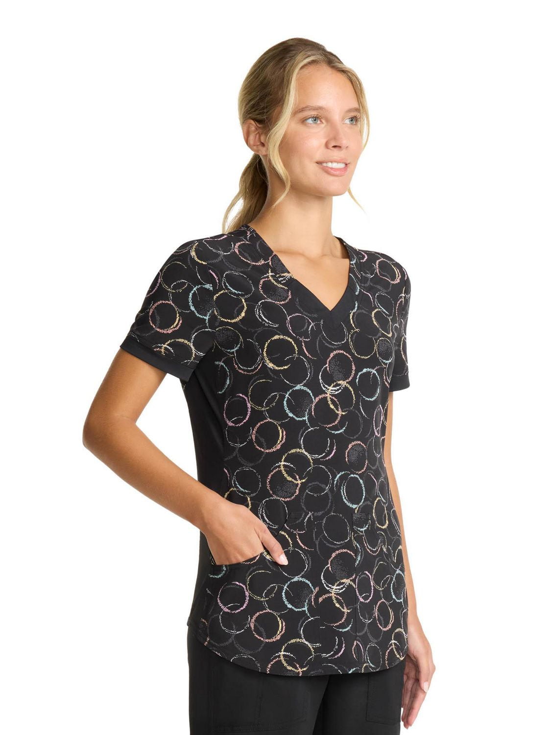 Scrubstar Haut imprimé à col en V pour femmes Geo