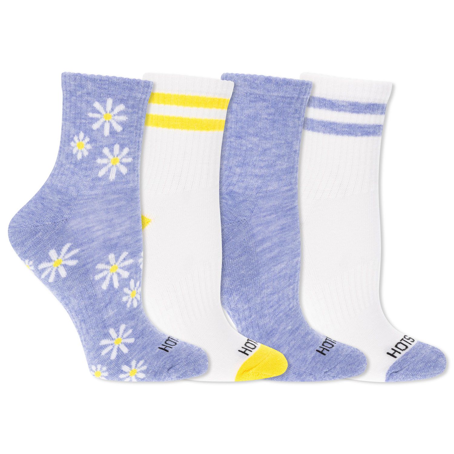 HOTSOX Women's Cushioned 4 Pair Fashion Mid-Crew Sock Size 4-10