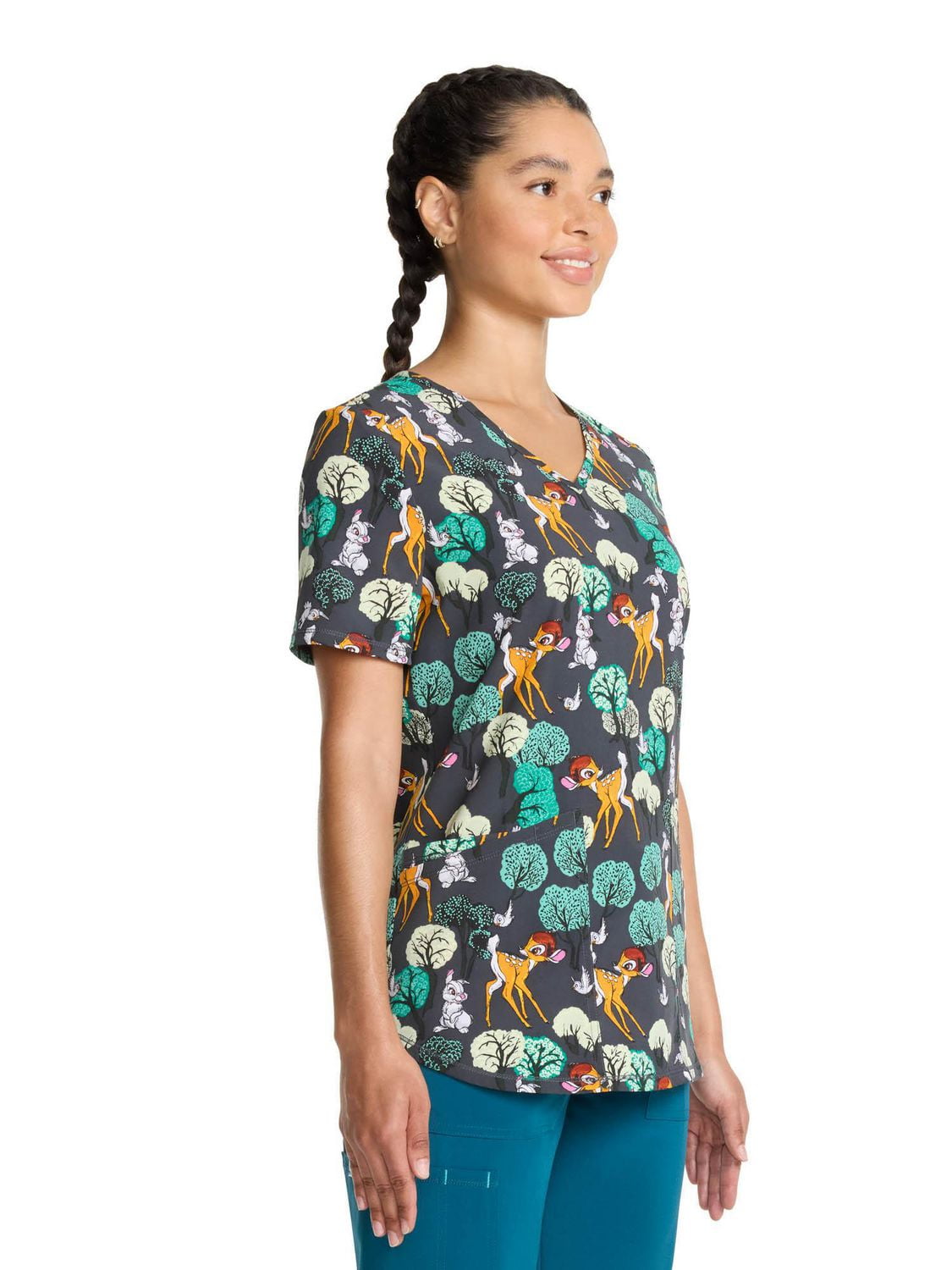 Scrubstar Women's Disney Forest Royalty V-Neck Print Scrub Top